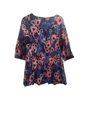 Women's Floral Abstract Print Cotton Tunic Dress w/ Pockets Pink & Blue Medium